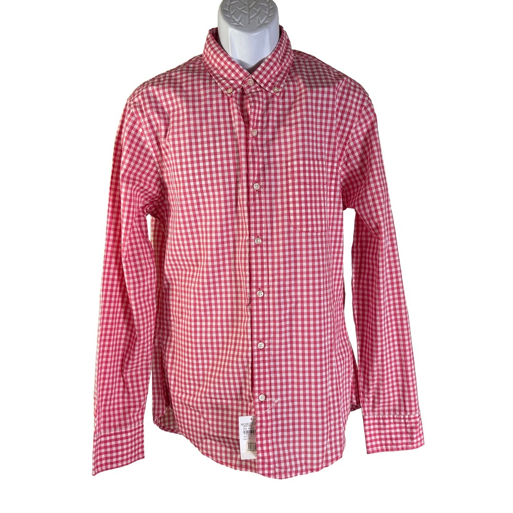 Bonobos Button Down Shirt Mens L Coral Gingham Slim Fit Long Sleeve Cotton